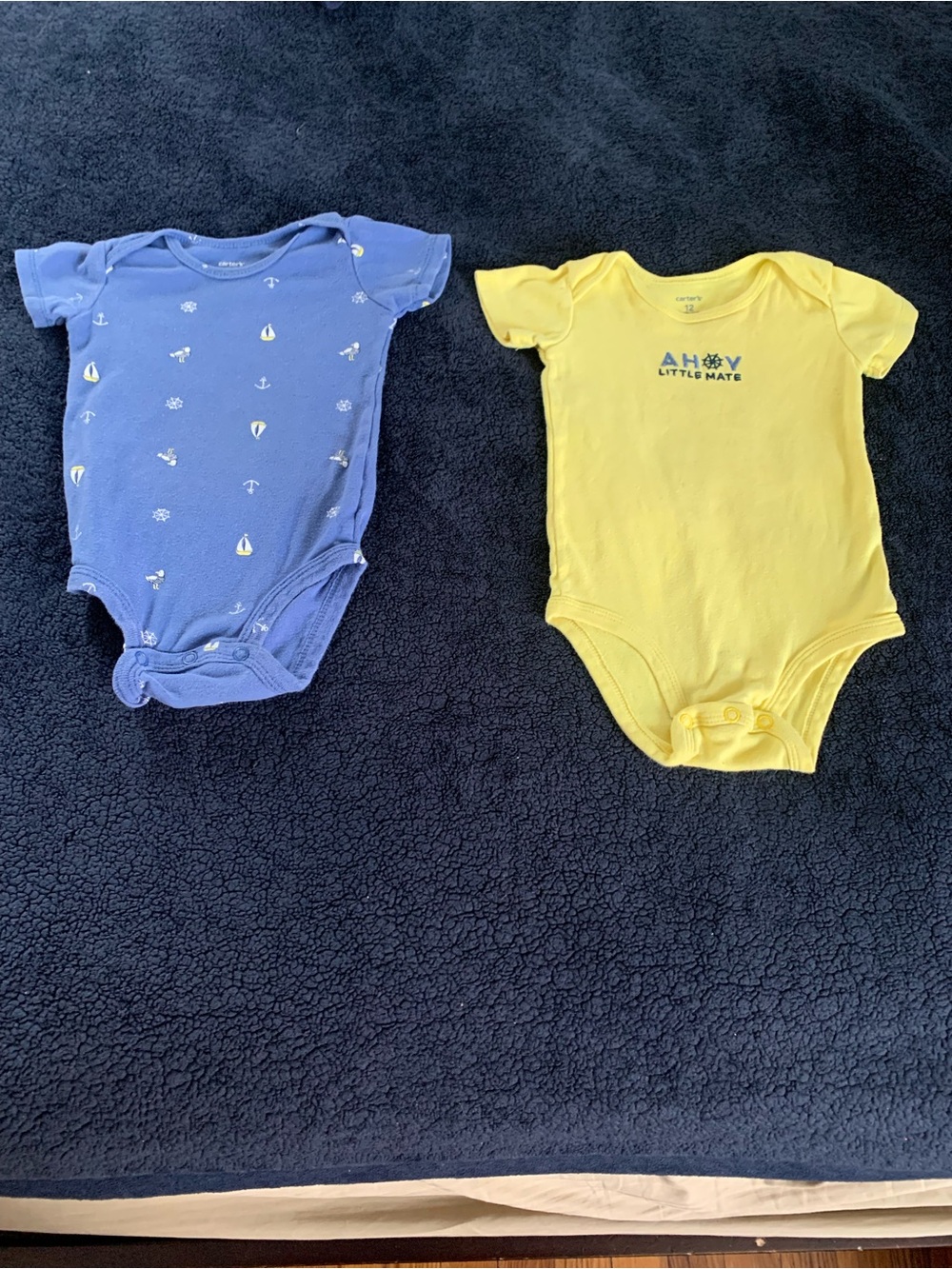 Carter's Yellow & Blue Nautical Short-Sleeve Baby One-Pieces